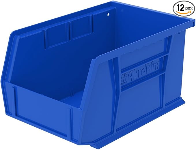 Akro-Mils 30237 AkroBins Plastic Storage Bins, Space-Saving Stackable Bins for Garage, Pantry, Craft Organization, 9-" x 6-" x 5-", Blue, 12-Pack