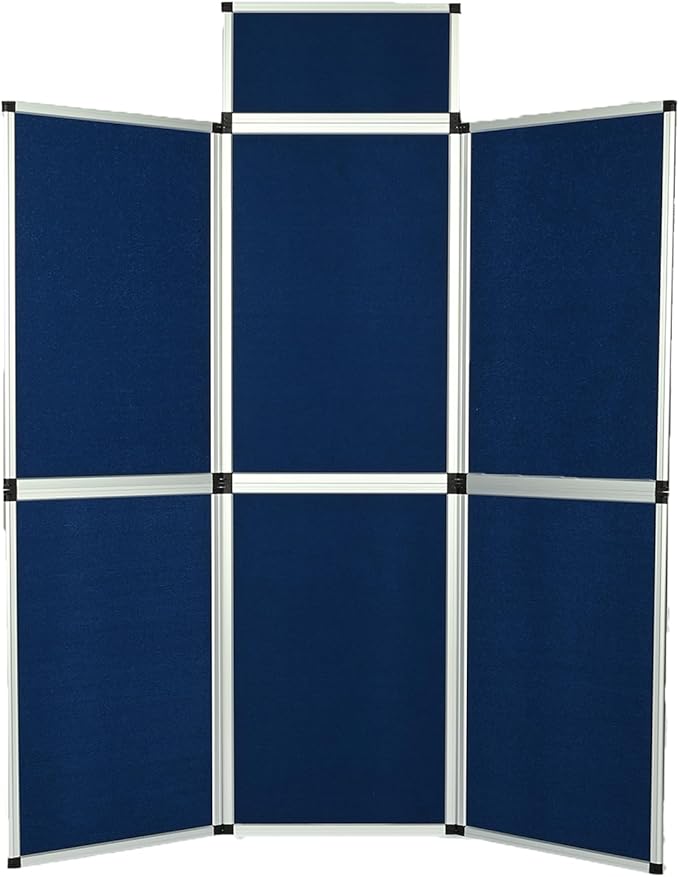 6 Portable Display Panel System, 82.6" H x 70.8" W Trade Show Presentation Board, Folding 6 Show Panels Exhibition Boards 6 Single Sided Panels Blue Hook & Loop-Receptive Fabric