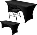 Nasitos 2 Pack Black Table Cloth 6 Foot-Spandex Fitted Tablecloth Rectangle Tables, Open Back Stretch Folding Trade Show Table Covers Fabric Washable & Wrinkle Resistant for Parties, Wedding, Event