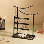LAMU Jewelry Organizer, 5 Tier Jewelry Stand Display with Anti Entanglement Necklace Holder Tree, Height Adjustable Stroage for Earrings Rings Studs Bracelet, Christmas Gifts for Women Girls, Black