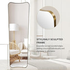 ANDY STAR Full Length Mirror 21" x 64", Gold Decorative Full Body Mirror with Stainless Steel Thin Frame, Italian Curved Edge Design, Wall Mount or Leaning for Bedroom, Cloakroom, Living Room