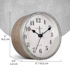 Presentime & Co 4" Farmhouse Tabletop Alarm Mantel Clock, Desk and Shelf Clock, Silent no Ticking, Light Grey Oak and Rusted Galvanized Finish. Tabletop Décor, Home Décor, Farmhouse Décor