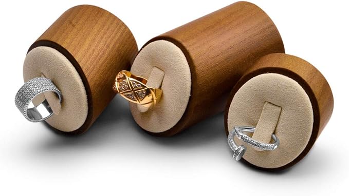 Oirlv Solid Wood 3 Pcs Ring Display Stand Jewelry Showcase Holder SM094 (Creamy-White)