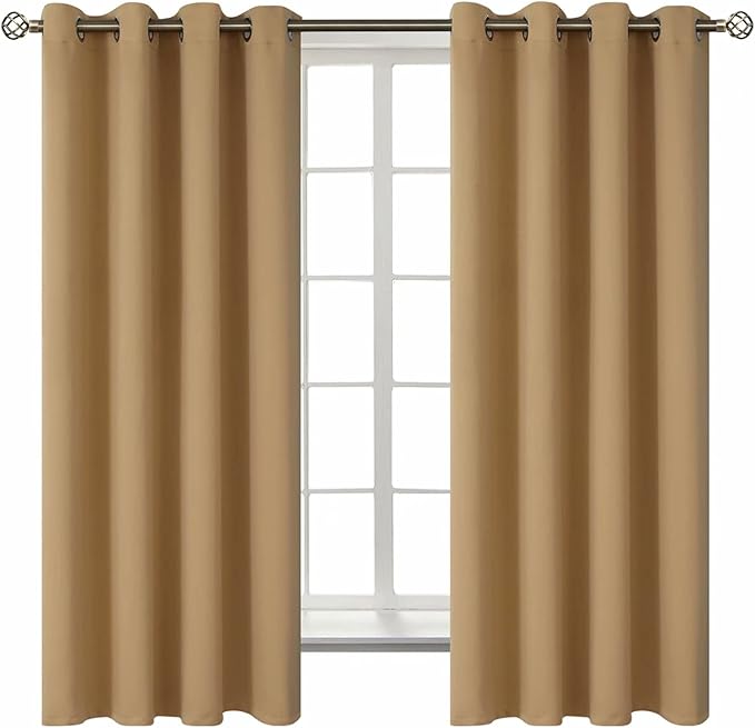 BGment Blackout Curtains for Living Room - Grommet Thermal Insulated Room Darkening Curtains for Bedroom, 2 Panels of 52 x 63 Inch, Khaki