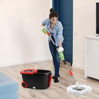 Mop and Bucket with Wringer Set, 360° Rotating Floor Mop Bucket on Wheels for Floor Cleaning, 3 Microfiber Mop Replacement Head Refills, 61"" Stainless Steel Extended Handle, Red&Black