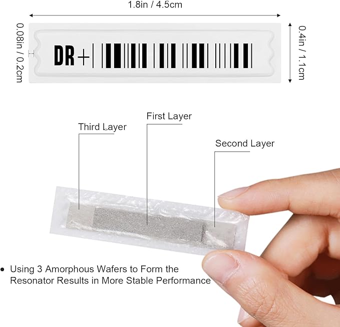 5000 Pieces of 58 kHz Acousto-Magnetic (AM) Security Tag Labels, Compatible with 58 kHz EAS Systems. Features Simulated Barcodes