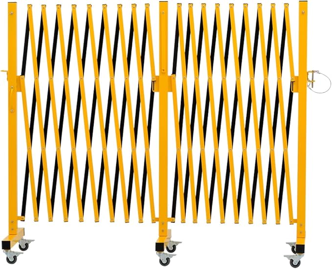 GYMTIME Industrial Expandable Metal Barricade, Safety Barrier with Casters, Flexible Mobile Gate, Adjustable Traffic Fence for Warehouse, Shopping mall, Garden, Yellow and Black, 18 Feet, 47 inch High