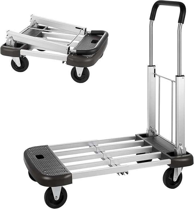 Foldable Platform Cart 29" x 17" x 35" Aluminum Platform Truck 330lbs Capacity Folding Push Cart Adjustable Heavy Duty Platform Cart Dolly for Car House Office Luggage Moving