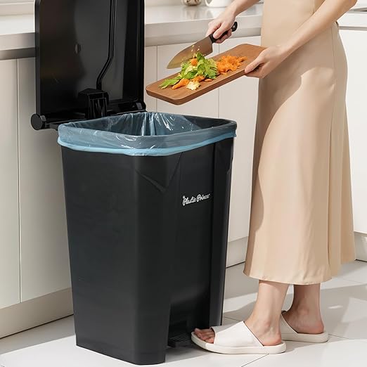 22 Gallon Step-On Trash Can/Container, Black Plastic Dustbin with Lid and Foot Pedal, Hands-Free Disposal