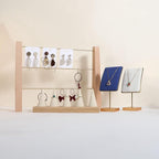 GemeShou 3 Tiers Beech Earring display stands for selling, Wooden Jewelry Shelf, Earring Storage Organizer, Brass earring holders with 42 holes for stud Dangle Hoop【Beech 3-Tier】