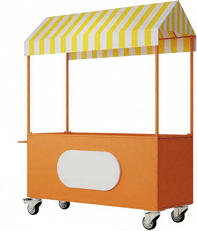 Outdoor Vendor Cart, Portable Cart with Canopy, Commercial Business Mobile Street Food Vendor Carts, Foldable Vending Stand Kiosk Display Trolley with Canopy for Markets (White)