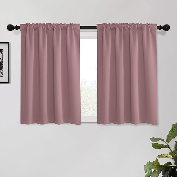 KGORGE 45 inch Curtains for Small Window, Privacy Thermal Insulated Curtains Noise Reducing Window Drapes for Bedroom Dining Room, Back Tab Rod Pocket, W52 x L45 inches, Dusty Rose, 2 Panels