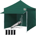 Eurmax USA 10 x 10 Pop up Canopy Commercial Tent Outdoor Party Canopies with 4 Removable Zippered Sidewalls and Roller Bag Bonus 4 Canopy Sand Bags & 24 Squre Ft Extended Awning(Forest Green)