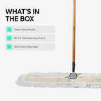 Commercial Dust Mop & Floor Sweeper, 36 in. Dust Mop for Hardwood Floors, Cotton Mop Head, Wooden Broom Handle, Industrial Dry Mop for Floor Cleaning & Janitorial Supplies