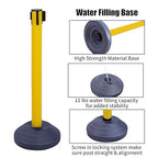 BESEA Crowd Control Stanchions with 10 FEET Retractable Belts, Water Filled Base Weighted Barriers Yellow Post 6PACK