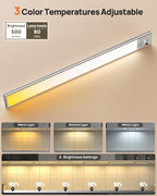 Under Cabinet Lights,80 LED Motion Sensor Light Indoor,4000mAh USB Rechargeable Closet Lights with Remote Control,3 Color Temps Wireless Under Counter Lights for Bedroom,Kitchen,Wardrobe,Stair