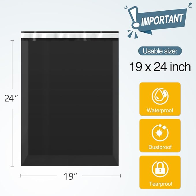 Famagic Poly Mailers, 50pc 19x24 Inch Opaque Shipping Bags, Tearproof and Waterproof Chic Mailing Envelopes, Self Seal Black