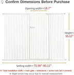 Lumizone Extra Tall Cat Gate 55.12" High Pressure Mounted Extra Wide 2025 New (17 Sizes) 1.37" Gap No Drilling Auto-Close One-Handed Operation Tall Pet Gate for Dogs(White, 55.12" H x 75.98"-80.11" W)