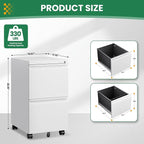 Mobile File Cabinet with Lock, 2 Drawer Under Desk Filing Cabinet with Wheels for Legal/Letter/A4 (Fully Assembled,White)