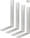 Floating Shelf Bracket Stainless Steel 6 Inch, 4 Pack Heavy Duty Shelf Brackets, Wall Shelf Bracket for DIY Decorative with Mounting Hardware