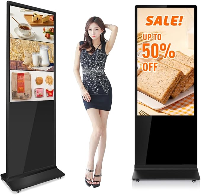Indoor Digital Signage Display Floor Standing Advertising Kiosk Android System with WiFi HDMI/USB Input Auto AD Player (Non-Touch Screen, 49 inch)