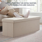 Ornavo Home 43 Inch Folding Storage Ottoman with Storage Bench, Long Large Storage Ottoman Bench, Storage Chest, Foot Rest Stool, Bedroom Bench with Storage - (Beige)