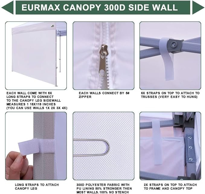 Eurmax USA Instant Canopy SunWall Tent Sidewalls for 10x10 Pop Up Canopy Tent,1 Pack Sidewall Only (Black)