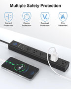 15 Ft Power Strip Surge Protector, 6 Outlets and 4 USB Ports, Flat Plug Power Strips Long Extension Cord with Overload Protection, Wall Mount for Home, Office, Dorm, ETL Listed