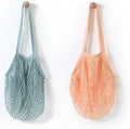 2Pcs Portable Reusable Mesh Cotton Net String Bag Organizer Shopping Tote Handbag Fruit Storage Shopper NEW (green,pingk)
