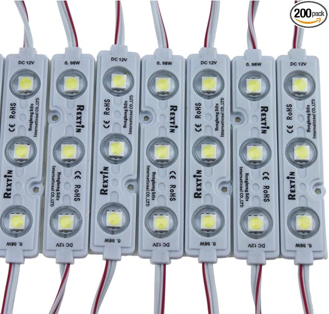 REXTiN Super Bright 200pcs 3 LED Module RED 5050 SMD 66-72LM Each Module Waterproof Decorative Light for Letter Sign Advertising Signs with Tape Adhesive Backside 3 Years Warranty