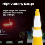 4 Pack 28 Inch Yellow PVC Traffic Cones Black Base Stable Flexible, Road Safety Construction Zone Crowd Control Parking Safety Cones (4, Yellow, 28 Inch)