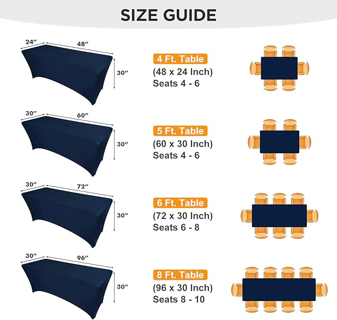 SEPARO 1 Pack 4 Ft Navy Blue Table Cover Fitted Rectangular Tablecloth Stretchable Fabric Table Cloth 4 ft Wrinkle-Free for Party Tradeshows Banquet Weddings Cocktail