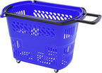 6PCS Shopping Carts with Wheels, 35L Portable Shopping Baskets Set with Handles Grocery Basket for Retail Store, Supermarket, Grocery |19" x 13.7" x 14" (Blue)