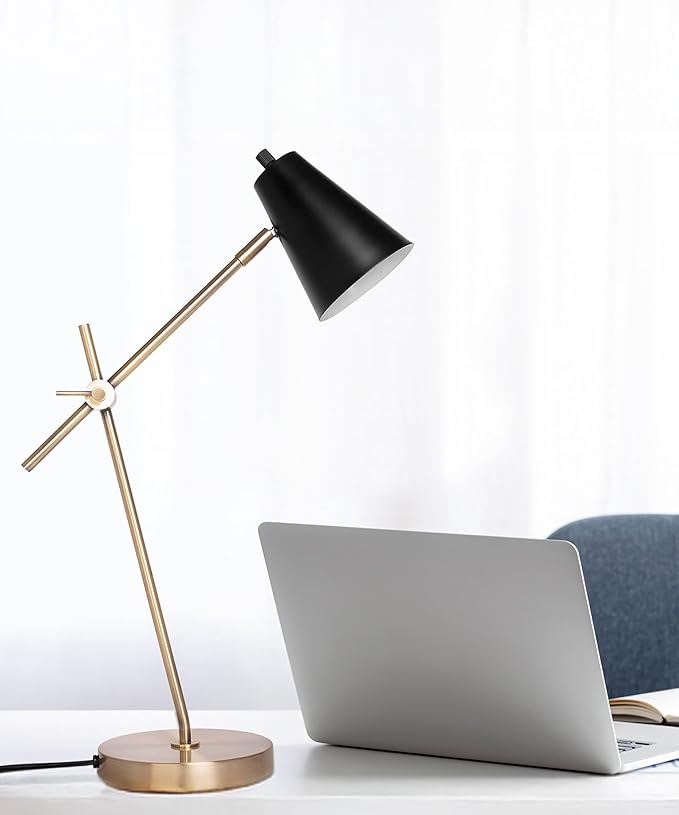 HarvestLand HaloBar Brass Desk Lamp Home Office – Black Industrial Table Lamp with Solid Base for Office, Reading Lamps for Bedside Table, Study and Reading Task Lamp, Christmas Gifts for Men