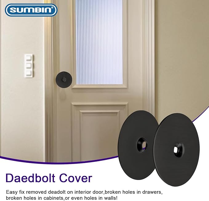 Door Hole Cover Plate Filler Plate Deadbolt Cover Plate 2-5/8" Diameter,1 Inch and 2 Inch Connecting Screws in Matt Black Finish (2 Pack)
