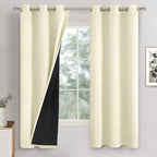 Cream Blackout Curtains for Bedroom 63 Inch Length 2 Panels Set, Thermal Insulated 100% Light Blocking Soundproof Grommet Window Curtains for Living Room with Black Liner, Each 42 Inch Wide