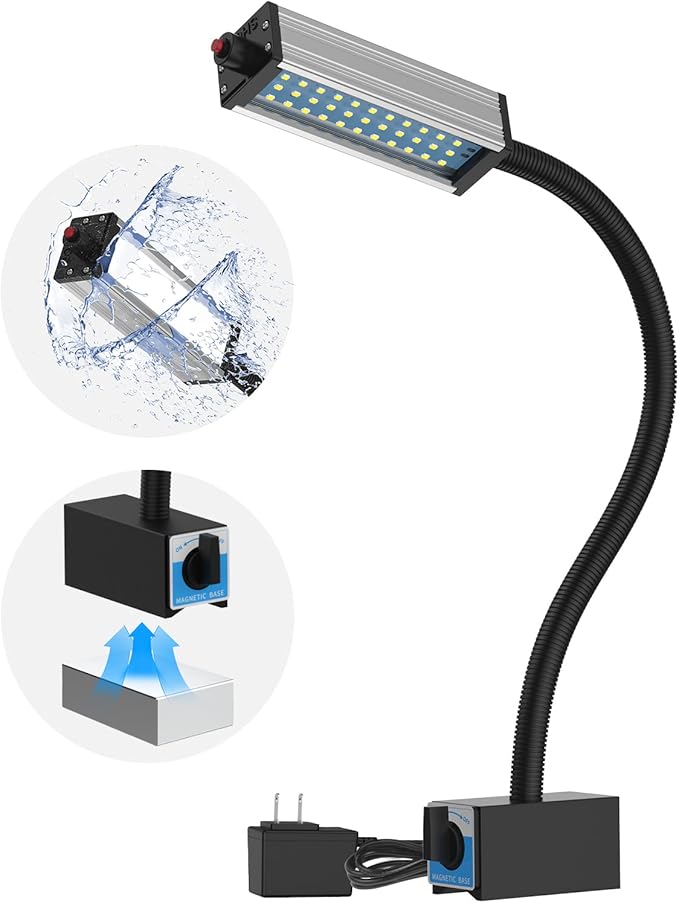 Magnetic Work Light, Led Machine Light, IP66 Waterproof gooseneck Light, 800 Lumens + Reinforced Magnetic Bas, Suitable for Lathe Table