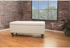 HomePop Upholstered Storage Bench with Nailhead Trim – Cream