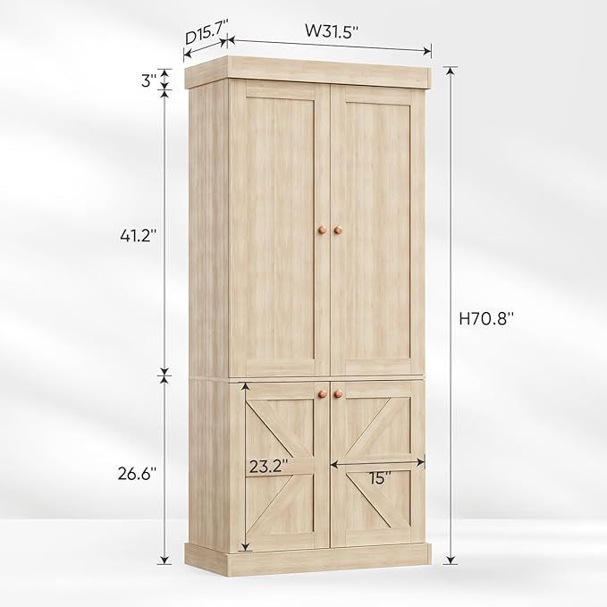 70.8" Tall Bookshelf with Doors, Farmhouse Modular Bookcase with 4-Tier Adjustable Shelves, Large Storage Cabinet for Home Office, Living Room, Brown, Set of 4