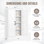 Yizosh Metal Storage Cabinet with 2 Doors and 3 Adjustable Shelves - 47" White Kitchen Pantry Storage Cabinet Locker for Kitchen,Living Room,Dining Room