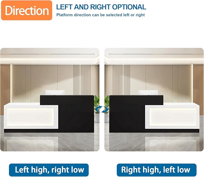 Reception Desk with Counter LED Light and Lockable Drawers and Storage Tall Modern Front Desk Reception Counter for Checkout Lobby Beauty Salon E Right 71inch/180cm