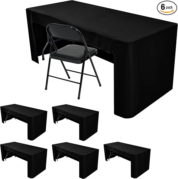 HolidayIdeas Black Open Back Fitted Rectangle Tableclothss for 6 Ft Table, 3-Sided Table Covers 72x30 Inch for Craft Fairs, Banquets, Trade Show Display, Black,6 Pcs