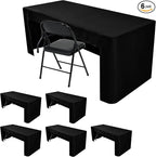 HolidayIdeas Black Open Back Fitted Rectangle Tableclothss for 8 Ft Table, 3-Sided Table Covers 96x30 Inch for Craft Fairs, Banquets, Trade Show Display, Black,6 Pcs