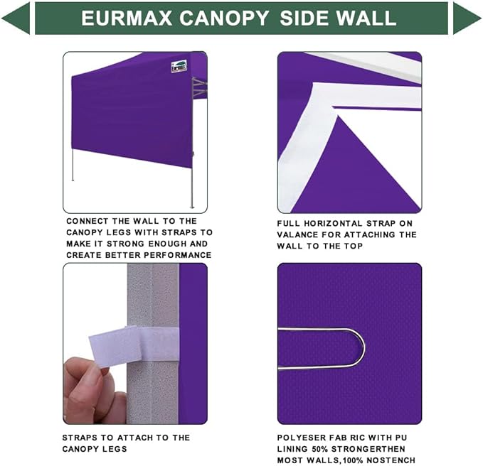 Eurmax USA 10ft Instant Canopy SunWall Canopy Tent Sidewall for Pop Up Canopy Tent,1 Pack Removable Sidewall Only(Purple)