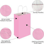 Toovip 100 Pack 5.25x3.25x8.25 Inch Small Light Pink Kraft Paper Bags with Handles Bulk, Gift Wrap Bags for Favor Grocery Retail Party Birthday Shopping Business Goody Craft Merchandise Take Out Sacks