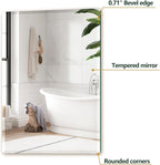 Mirrorons Beveled Mirror, Wall Mirror 40" x 30", Frameless Rectangle Bathroom Mirror with Beveled Edge, Hangs Horizontally or Vertically. Rounded Corner Tempered