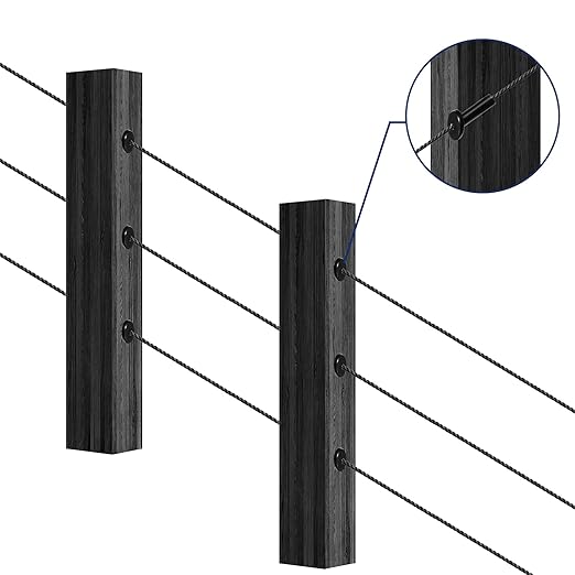 50 Pack 30 Degree Angle Protective Sleeves, Black Cable Railing Corner Protector Sleeve Beveled for 1/8" Wire Rope, T316 Marine Grade Cable Railing Kit with Two Drill Bit for Wood Posts HF039B