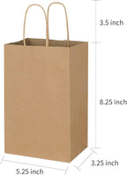 Toovip 100 Pack 5.25x3.25x8.25 Inch Small Plain Brown Kraft Paper Bags with Handles Bulk, Gift Bags for Favor Grocery Retail Party Birthday Shopping Business Goody Craft Merchandise Take Out Sacks