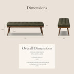 POLY & BARK 55" Tufted Leather Bed Bench for Bedroom End of Bed - Living Room Entry Way Bench - Pure Italian Leather Upholstery with a Solid Wood Frame - Ottoman Bench with Wooden Legs - Olivine Green