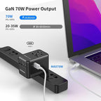 MOMAX 6-in-1 Universal Travel Adapter, GaN 70W International Power Adapter, 3 USB-C PD Fast Charging & 2 USB-A QC, 1 AC, All-in-one International Plug Adapter for Travel European UK AUS JP